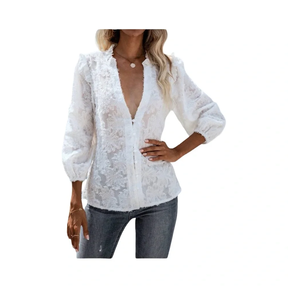EUC SHEIN Fuzzy Bishop Sleeve Blouse